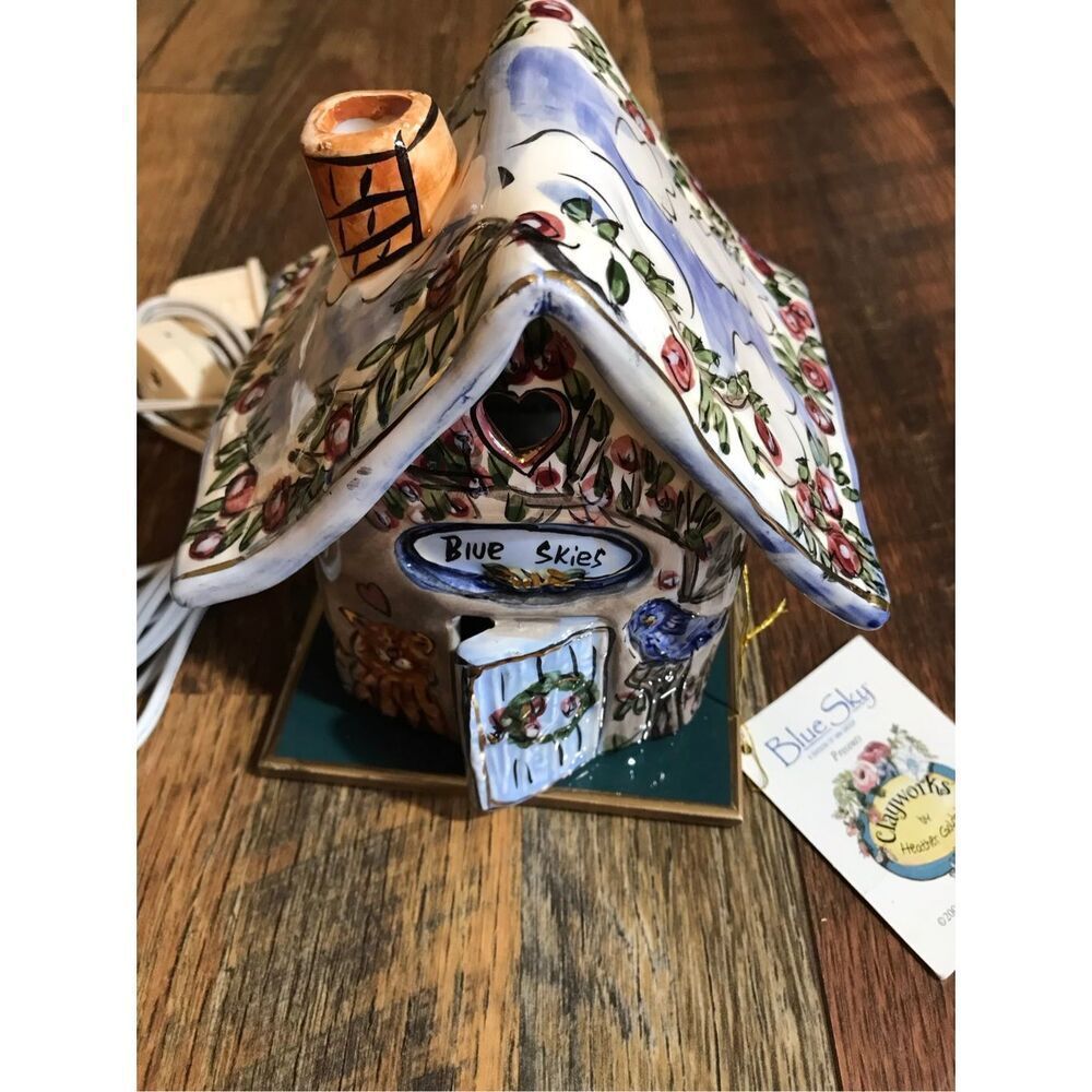 Blue Sky Ceramic tea light birdhouse Heather Goldminc artist Clayworks